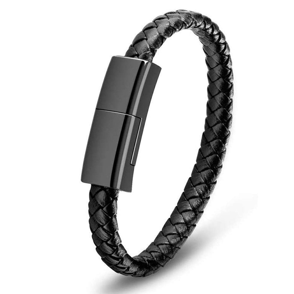 Pulseira de Couro USB para Carregamento de Celular