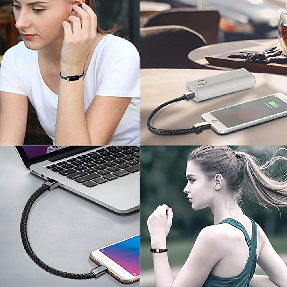 Pulseira de Couro USB para Carregamento de Celular