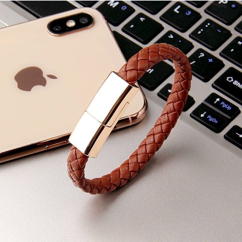 Pulseira de Couro USB para Carregamento de Celular