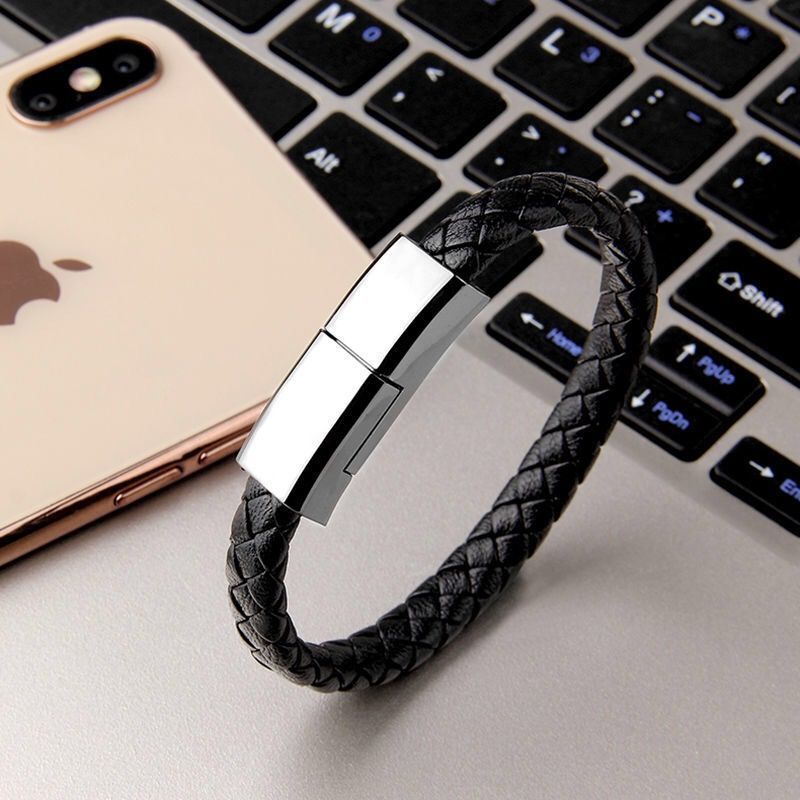 Pulseira de Couro USB para Carregamento de Celular